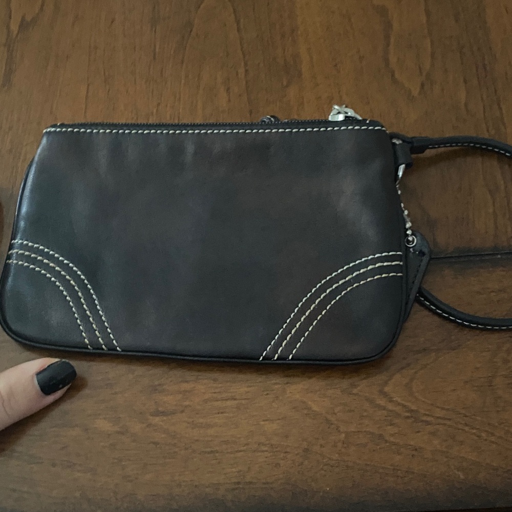 Coach Dark Brown Black Slightly Metallic Wristlet Clutch - Picture 3 of 5